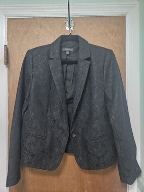 Ann Taylor Black Floral Jacquard Lace Blazer with Notch Lapel